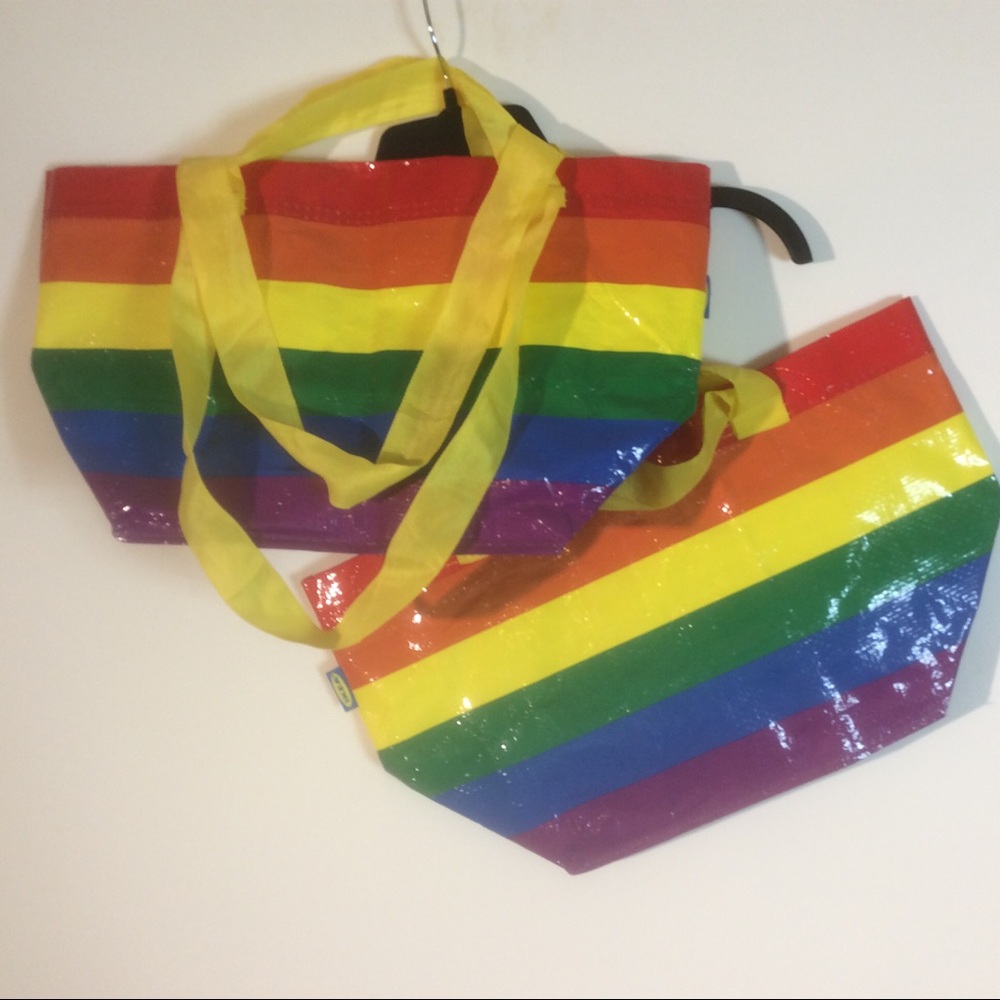 2 IKEA of Sweden Sz Small Rainbow Colorful Stripes Pride Reusable Shopping Bags
